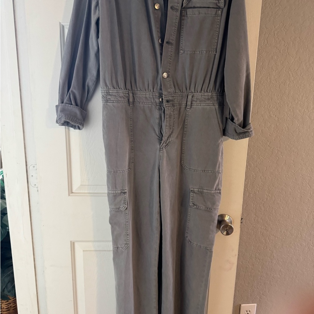 Zara Gray Utility Jumpsuit with Elastic Cuffs